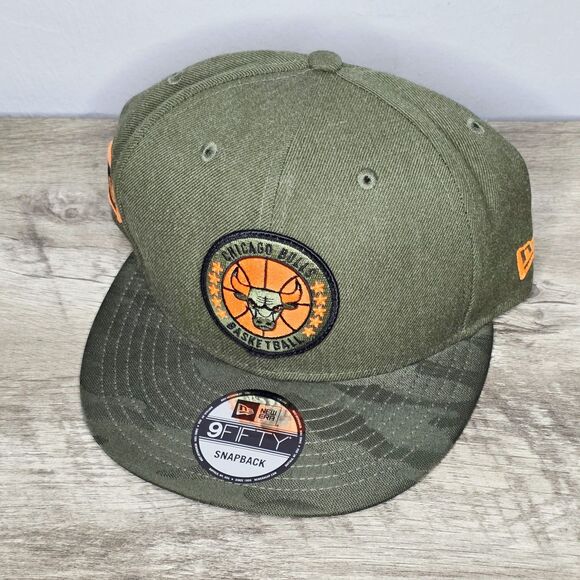 NEW Hunter Style CHICAGO BULLS Green Camo Orange Highlights Snapback Hat NewEra - Picture 3 of 13